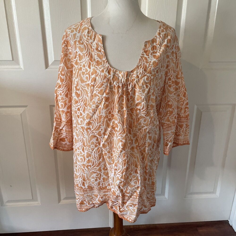 Venezia Plus 22/24 Boho Beach‎ Tunic Top Orange Flowy Resort Coastal Blouse